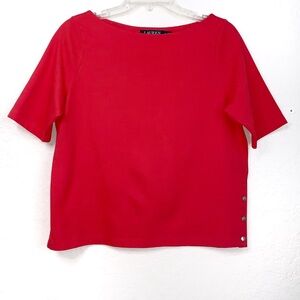 Lauren Ralph Lauren Cotton Knit Top Womens Medium Textured Gold Buttons Summer